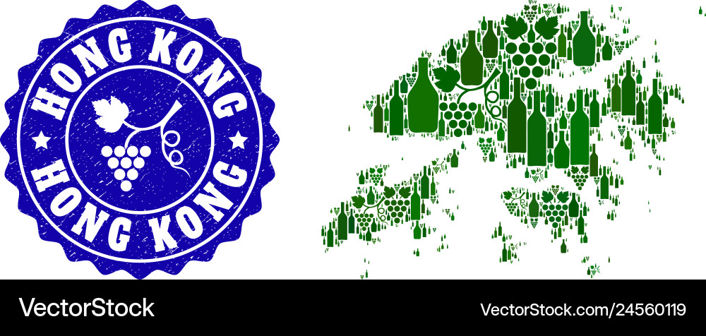 Composition of grape wine map hong kong Composition of grape wine map hong kong vector image