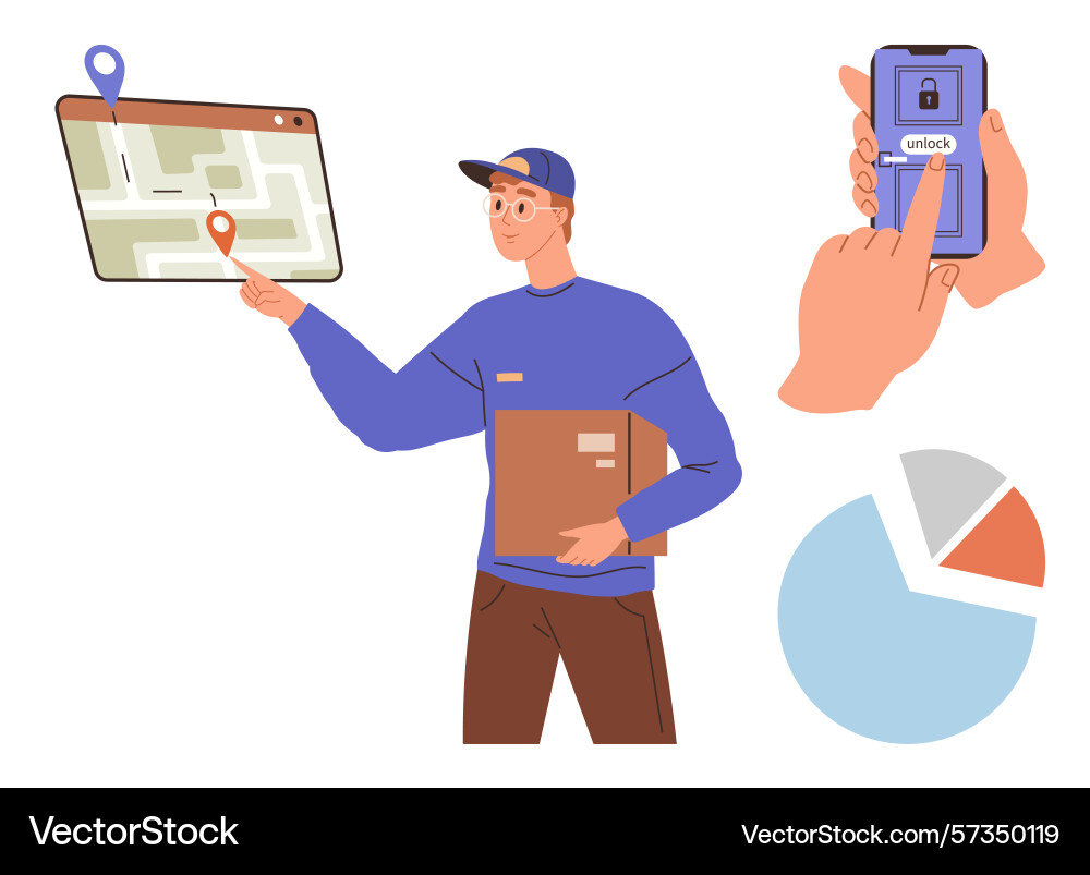 Delivery worker navigating with digital map Delivery worker navigating with digital map vector image