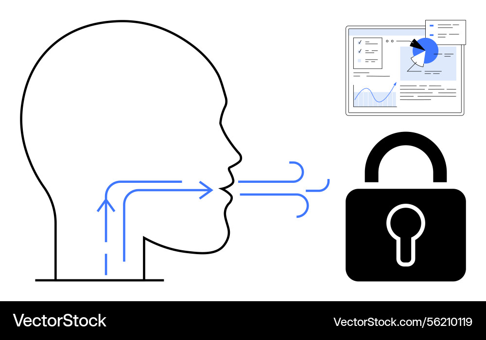 Human voice analyzing data with security lock Vector Image