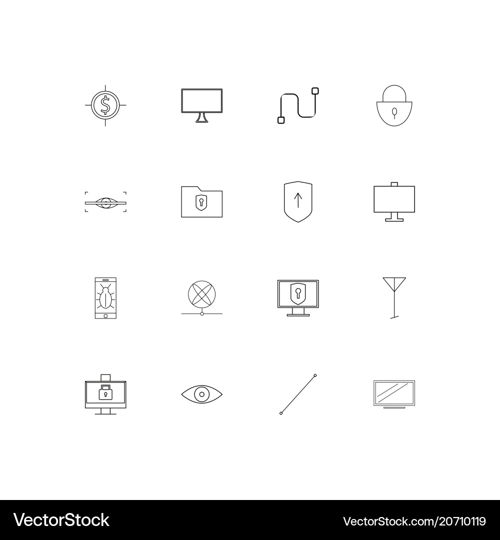 Internet security simple linear icons set vector image