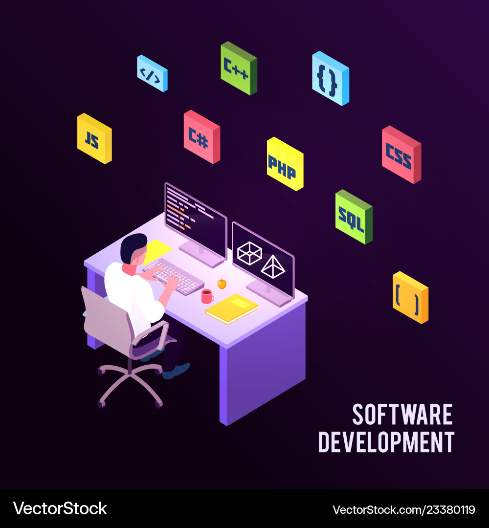 Isometric Programmer Workspace Vector Image