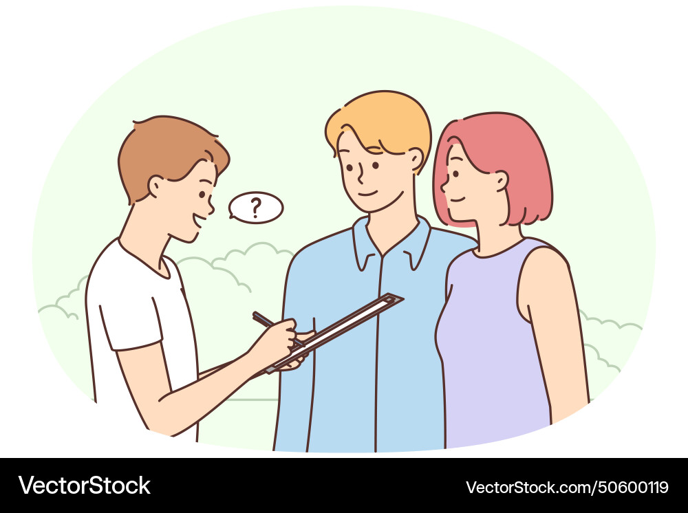 Man ask questions make poll outside Man ask questions make poll outside Vector Image