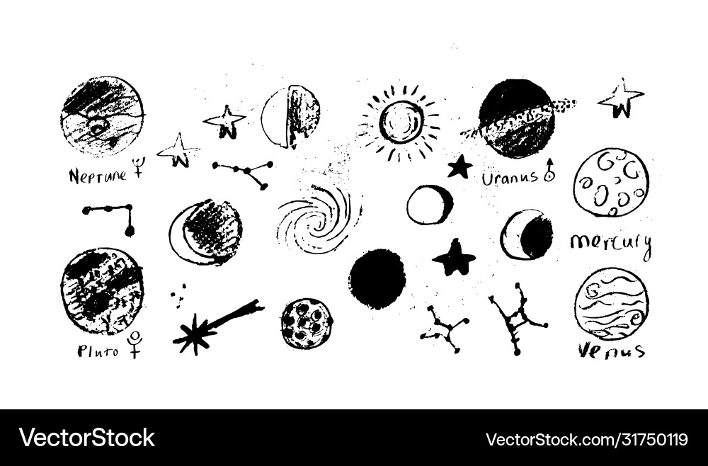Platz Objekte Planeten Sterne Kreise Platz Objekte Planeten Sterne Kreise Vektorbild