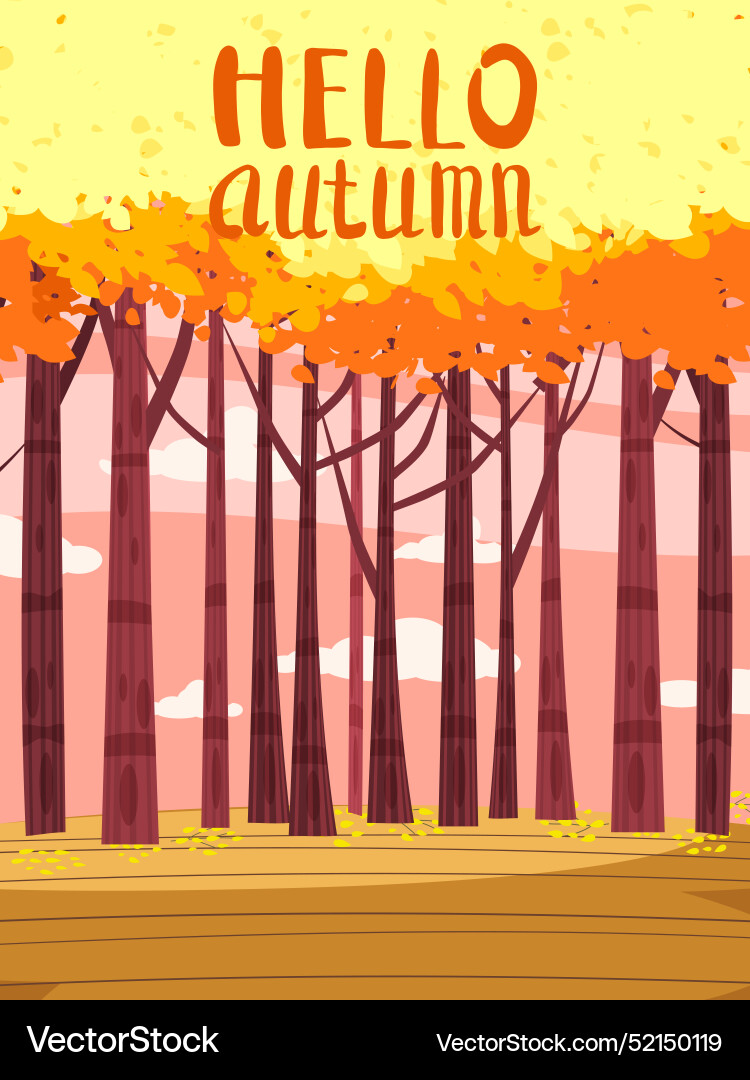 Poster autumn landscape fall trees with yellow Poster autumn landscape fall trees with yellow vector image