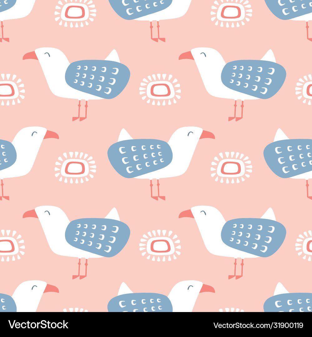 Seagull seamless repeat pattern design Vector Image