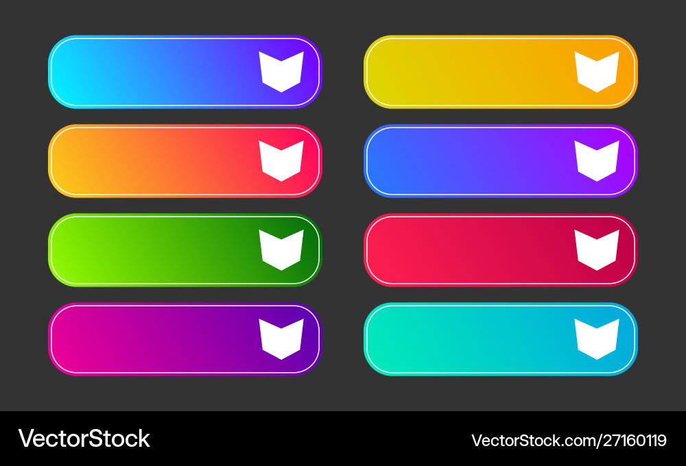 Set eight modern gradient buttons with arrows vector image