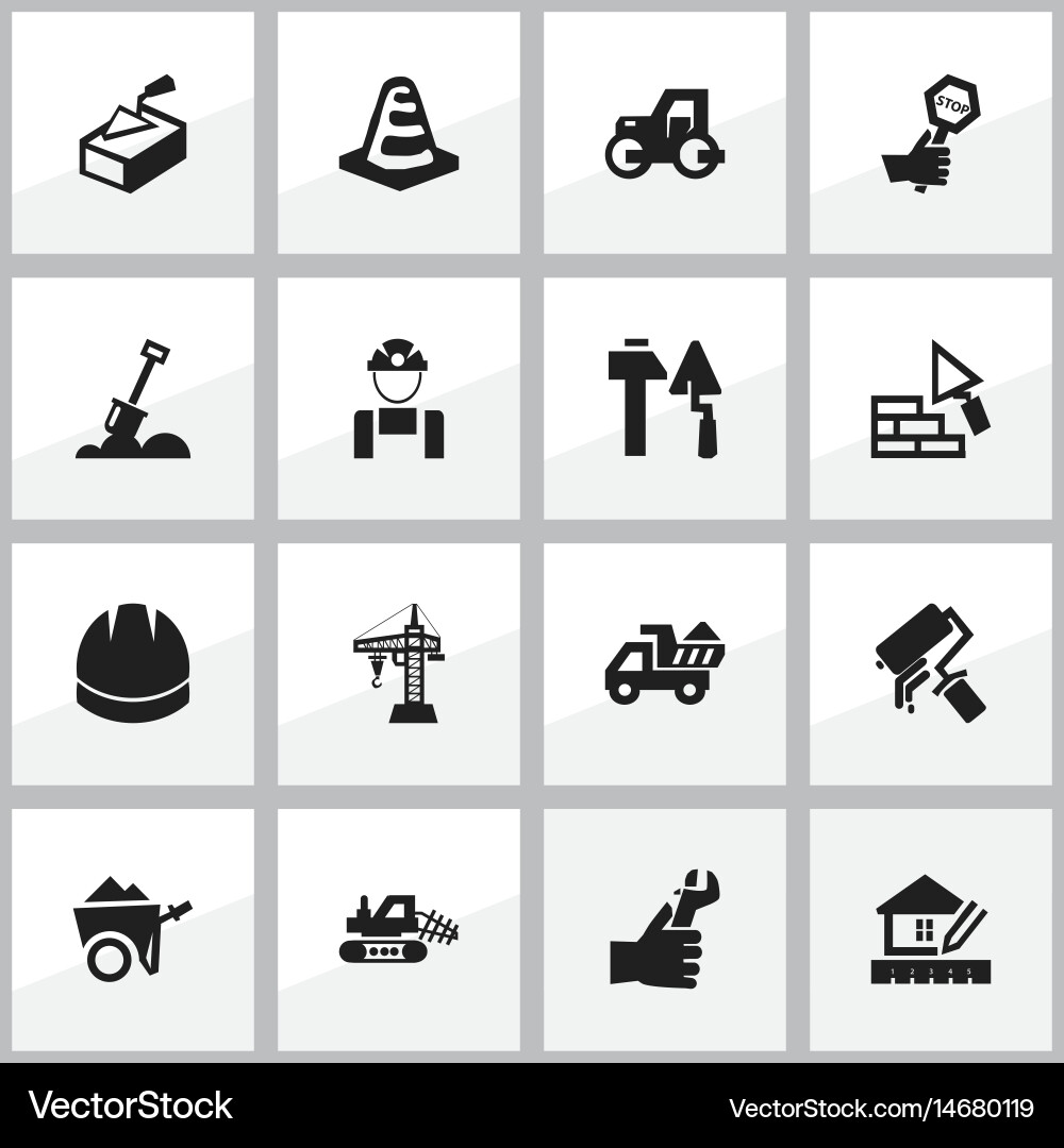 Set of 16 editable building icons includes Vector Image