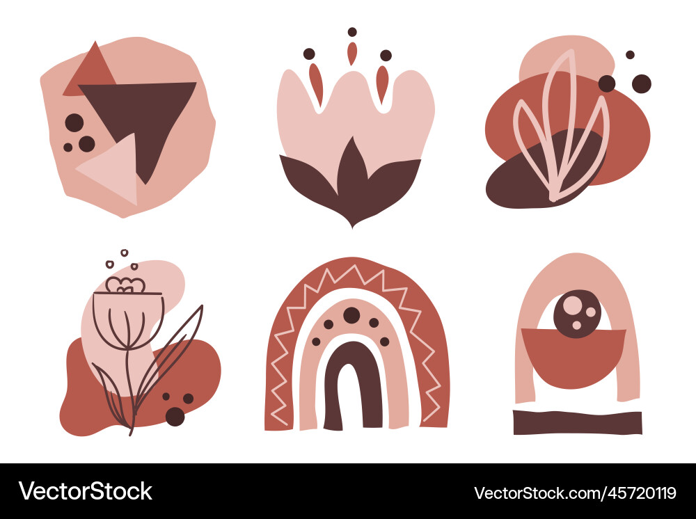 Set of abstract shapes in terracotta color Vector Image