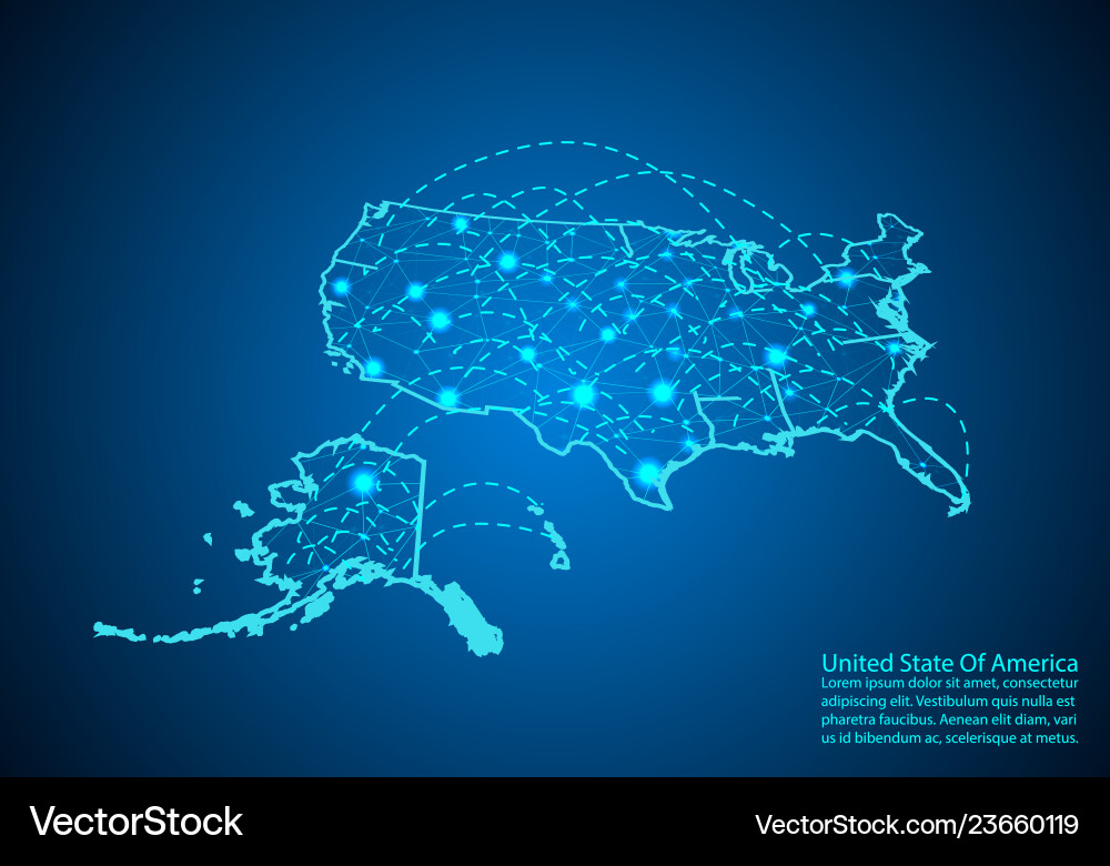 United state map mit Knoten durch Linien verknüpft United state map mit Knoten durch Linien verknüpft vektorbild