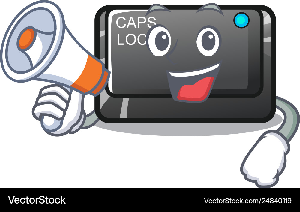 With megaphone capslock button on a computer vector image