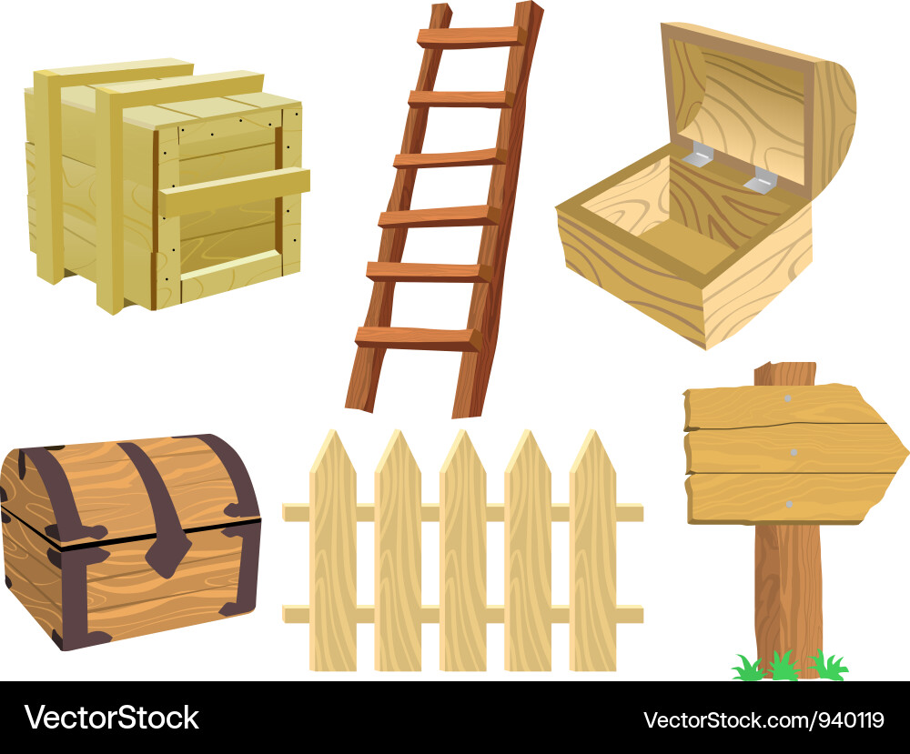 Wooden Objects Collection Vector Image