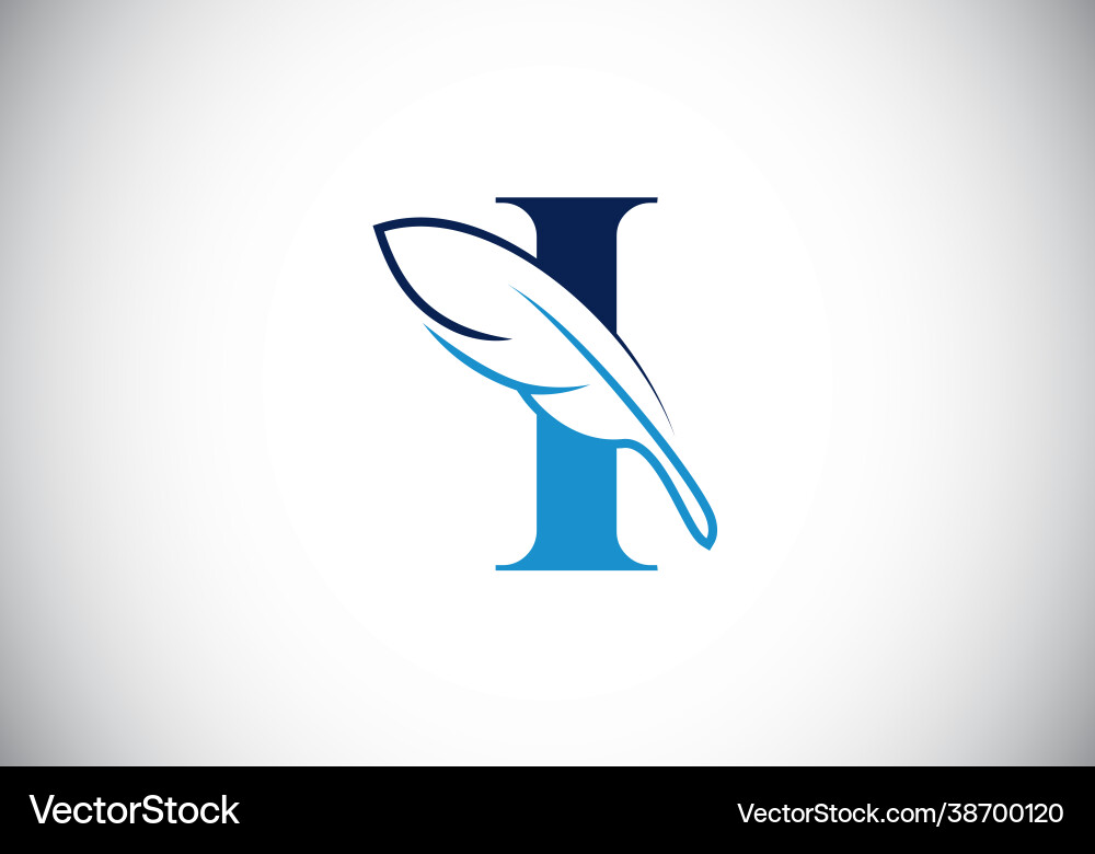Initial i monogram alphabet with a feather font Vector Image