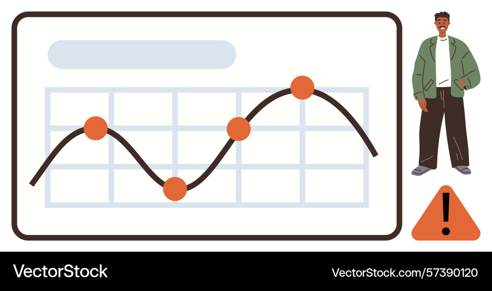 Man analyzing fluctuating data trend on graph Man analyzing fluctuating data trend on graph vector image
