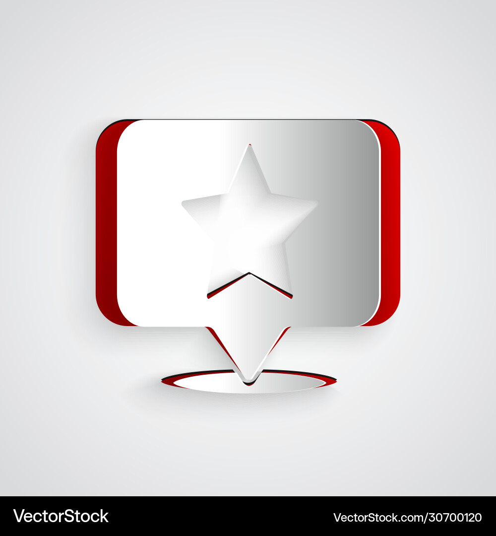 Paper cut map pointer with star icon isolated vector image