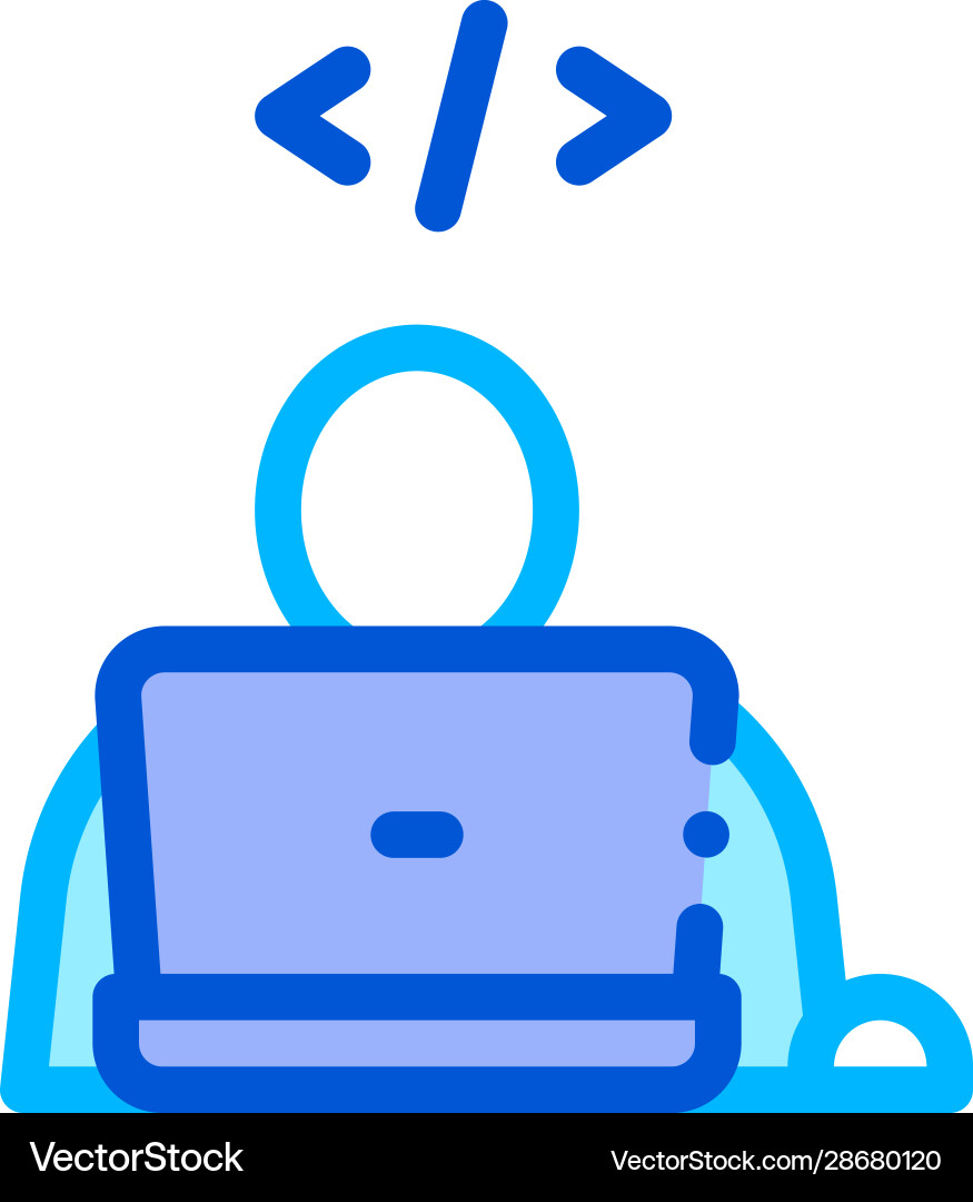 Programmer coding laptop thin line icon Programmer coding laptop thin line icon vector image
