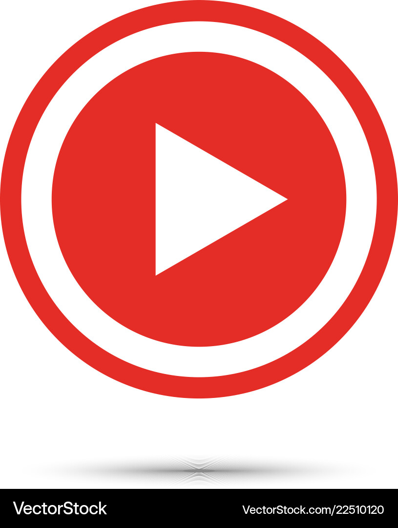 Red play button icon in flat style with shadow vector image