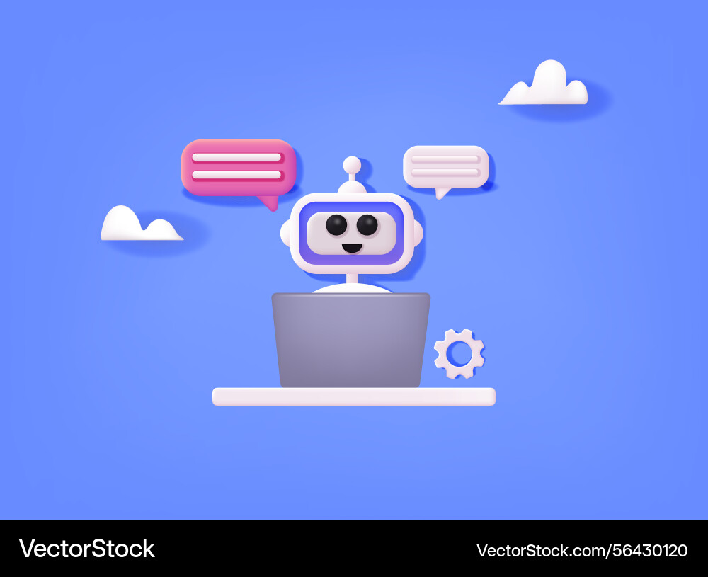 Robot character uses automation marketing tools Robot character uses automation marketing tools vector image