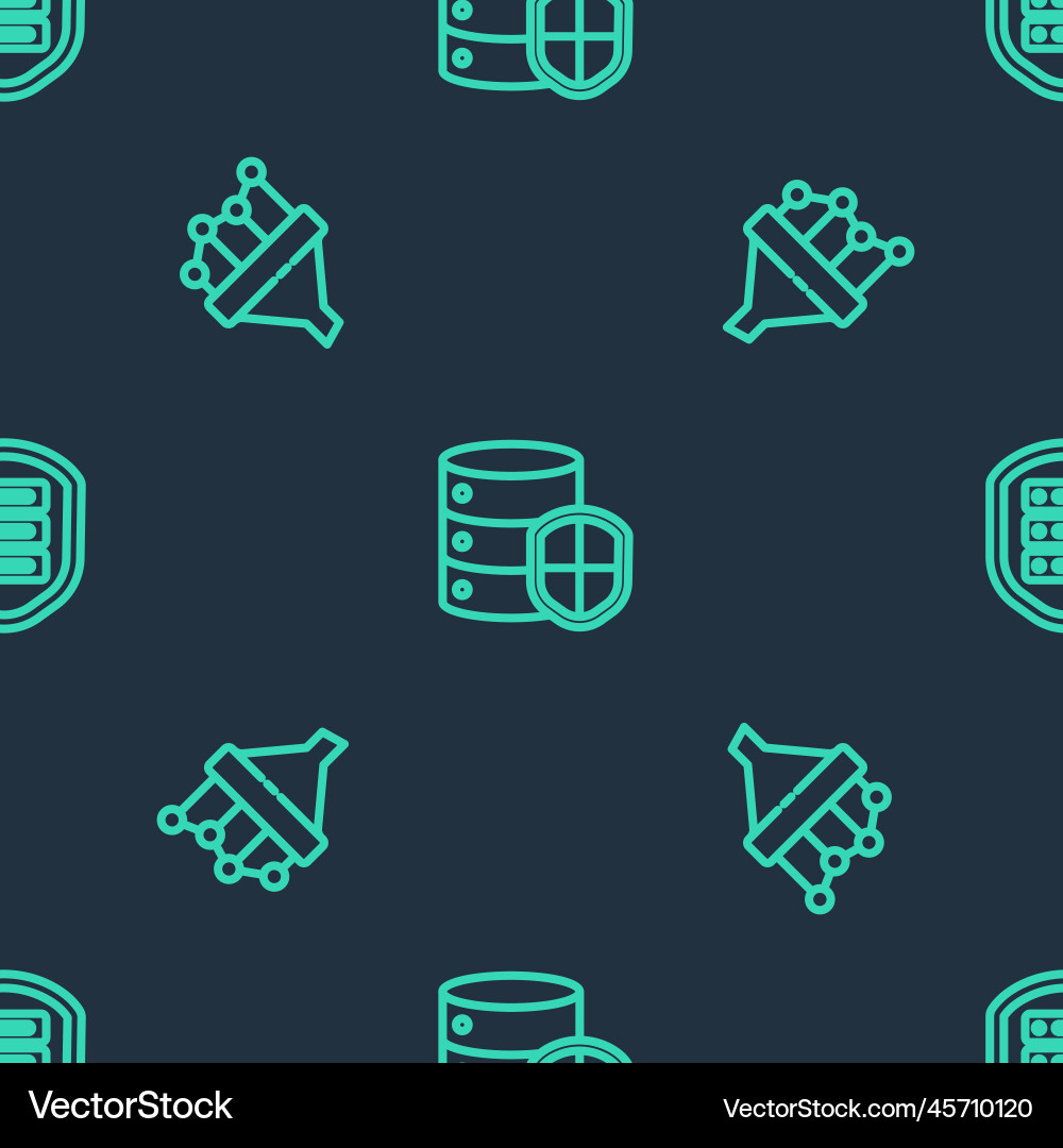 Set line server with shield sales funnel chart Set line server with shield sales funnel chart vector image