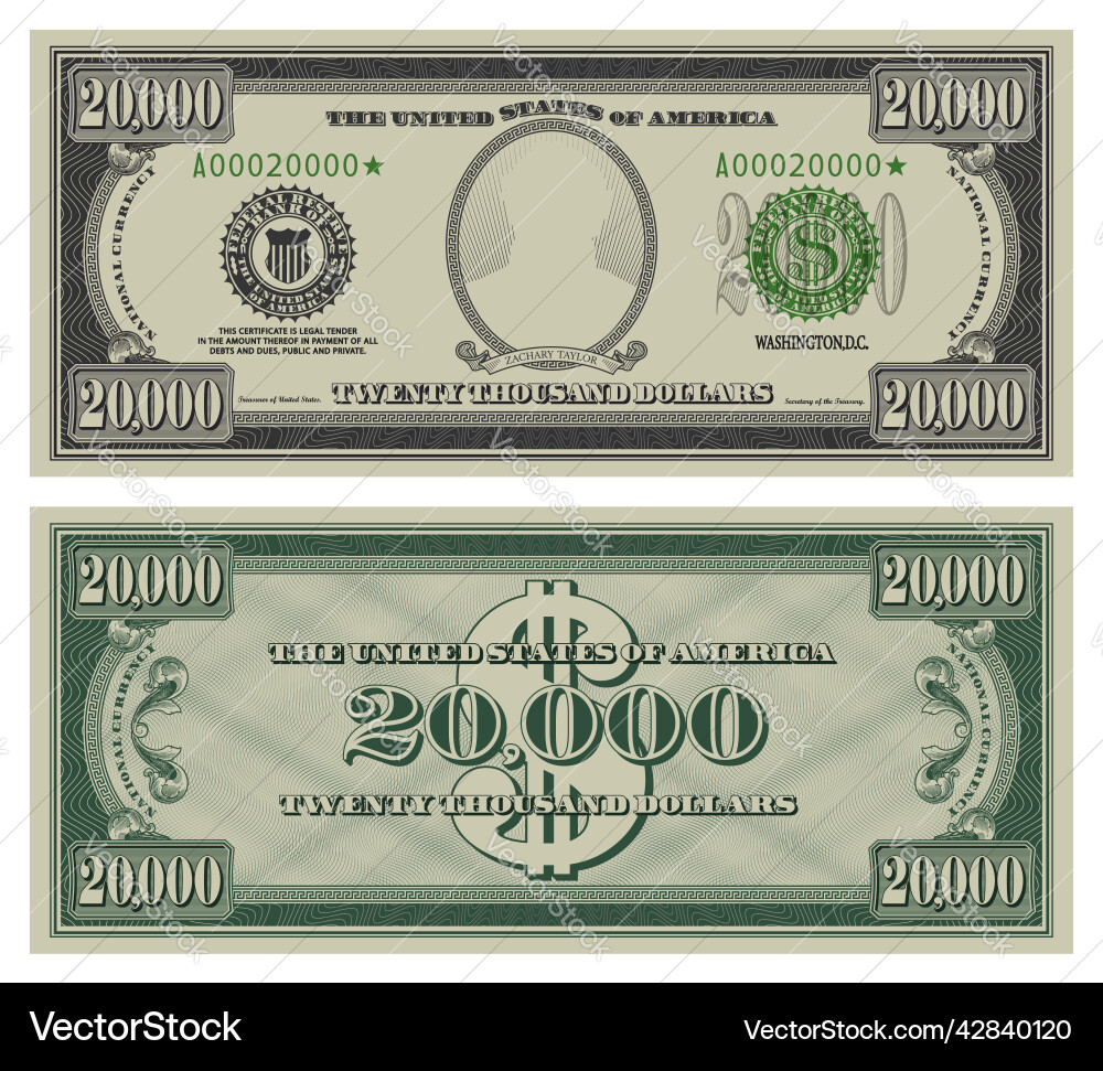 Twenty Thousand Dollars Banknote Gray Obverse Vector Image twenty-thousand-dollars-banknote-gray-obverse-vector-image
