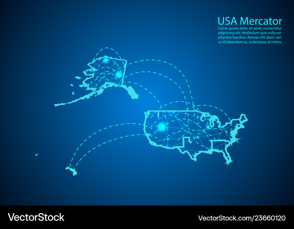 Usa mercator map with nodes linked by lines Usa mercator map with nodes linked by lines vector image