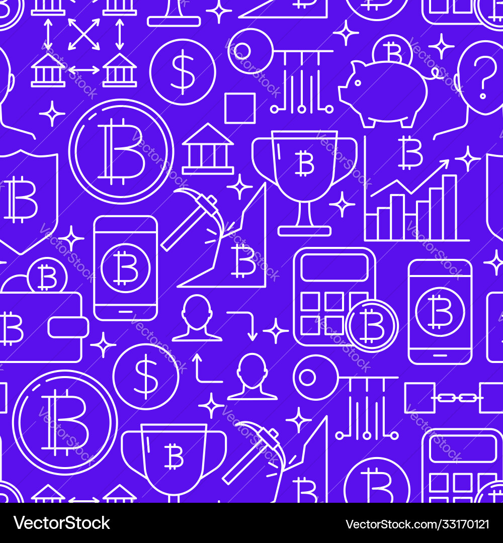 Bitcoin seamless pattern in thin line style Bitcoin seamless pattern in thin line style vector image