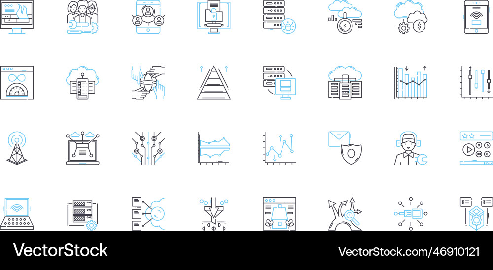 Cloud storage linear icons set backup Vector Image