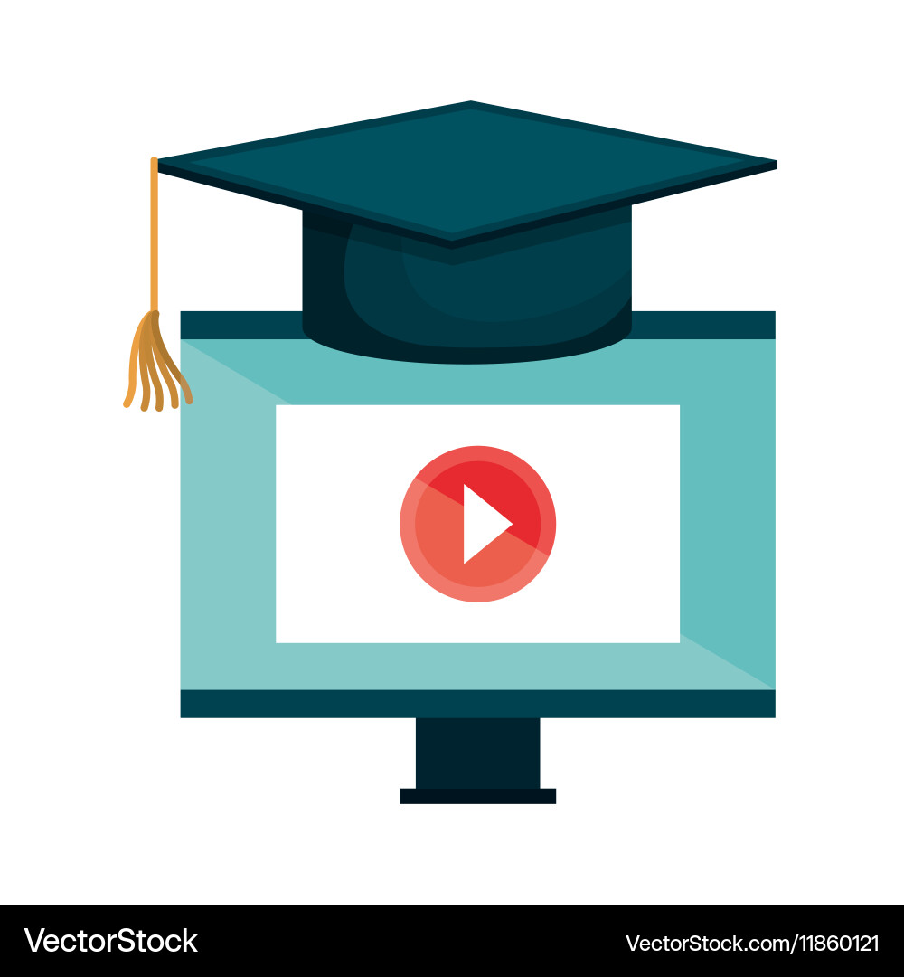 Computer desktop e-learning isolated icon Vector Image