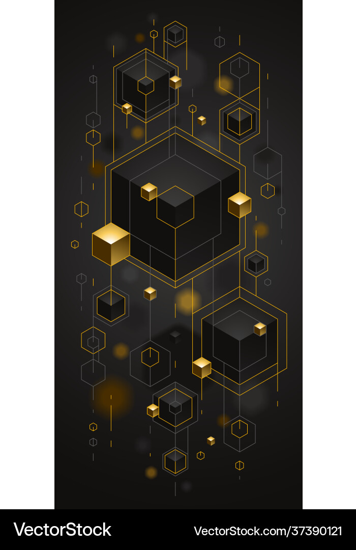 Cubes cluster with golden elements lines and dots Cubes cluster with golden elements lines and dots vector image
