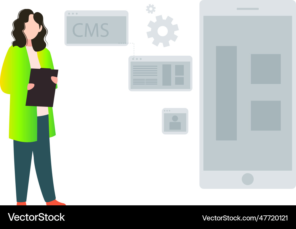 Girl is working on a cms setting Vector Image