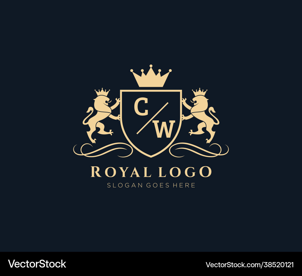 Initial cw letter lion royal luxury heraldiccrest vector image