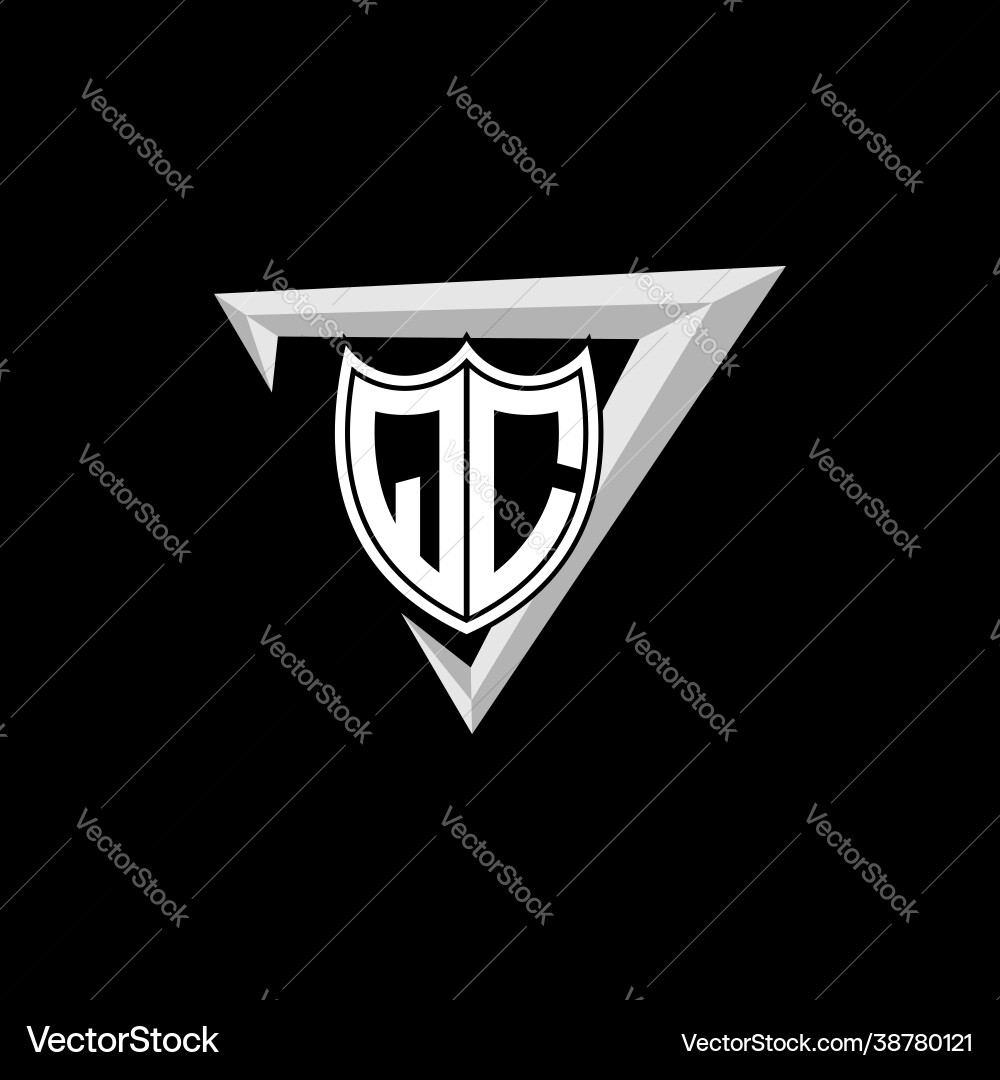 Initial letter q c shield shape with triangular Initial letter q c shield shape with triangular vector image