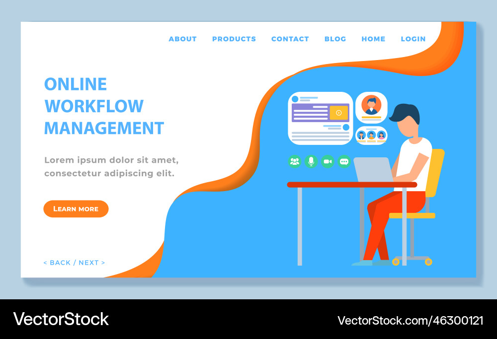 Learning online workflow management webpage Vector Image