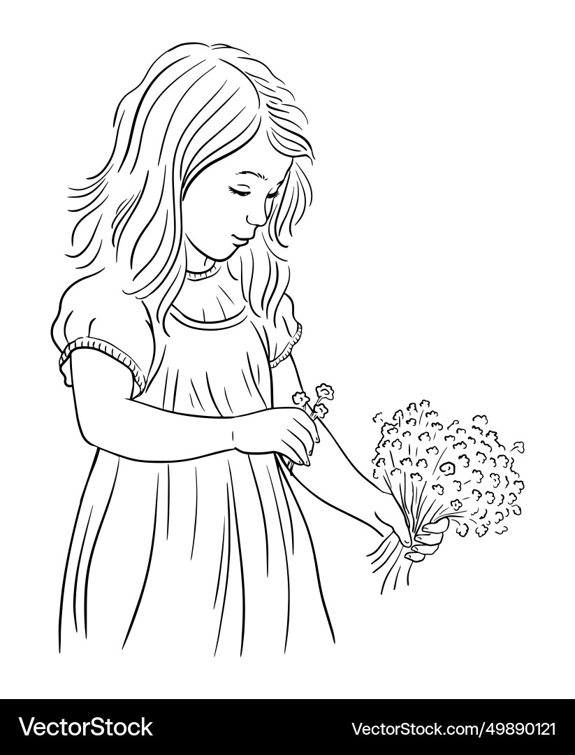 Little girl with wildflowers Little girl with wildflowers vector image