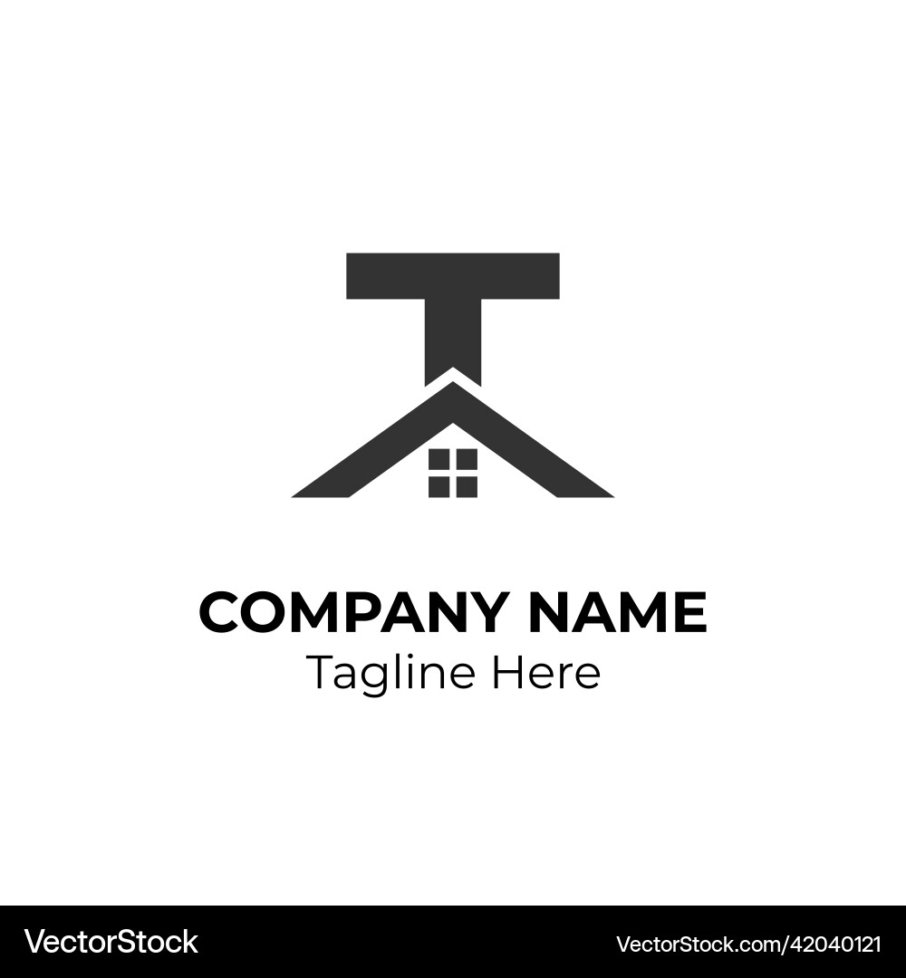 Logogram t with house element Logogram t with house element vector image