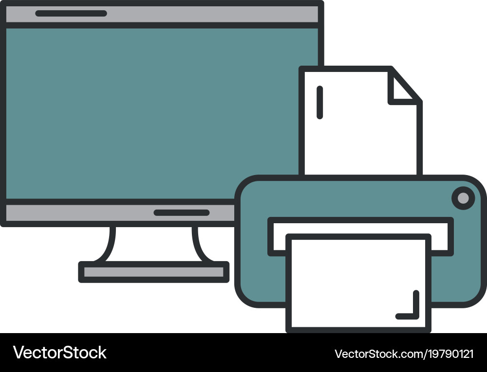 Monitor computer with printer vector image