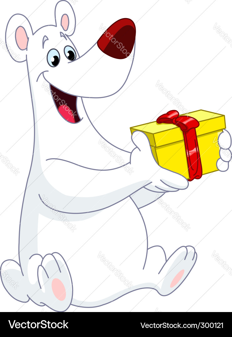 Polar bear christmas gift Royalty Free Vector Image