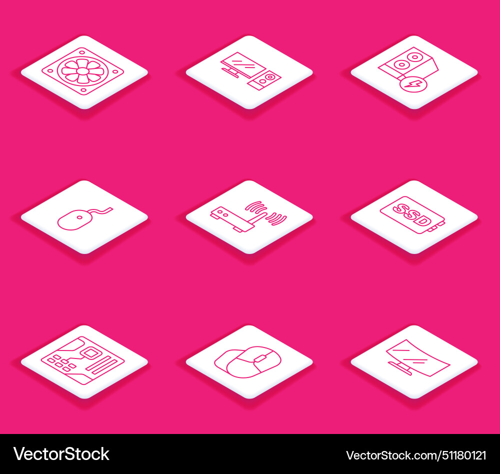 Set line computer cooler monitor case Set line computer cooler monitor case vector image