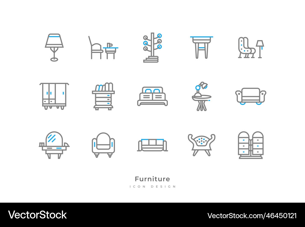 Set of furniture icons with simple line style Set of furniture icons with simple line style vector image