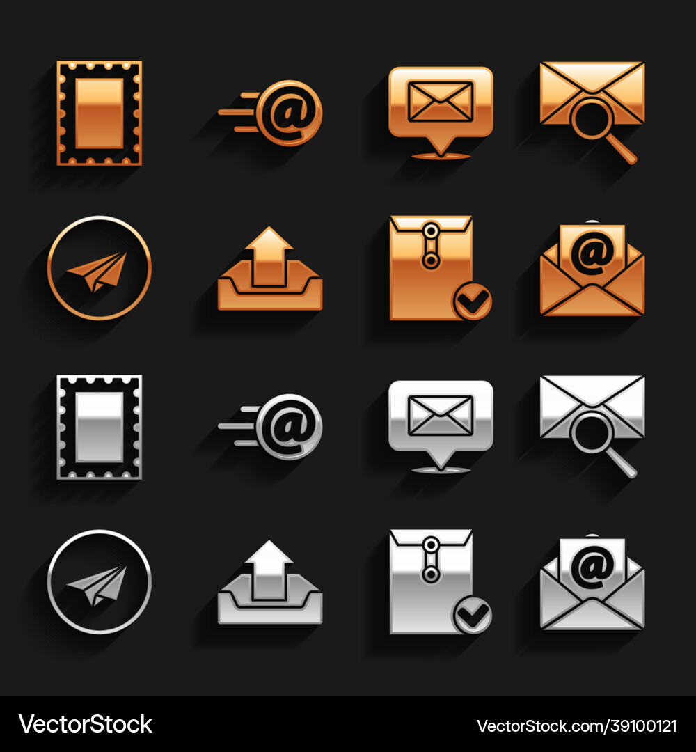Set upload inbox envelope with magnifying glass Set upload inbox envelope with magnifying glass vector image