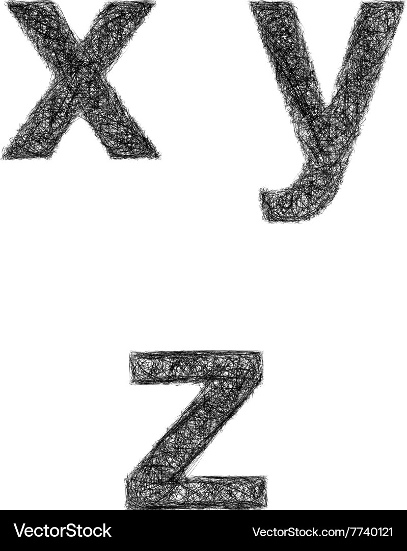 Sketch font set - lowercase letters x y z vector image