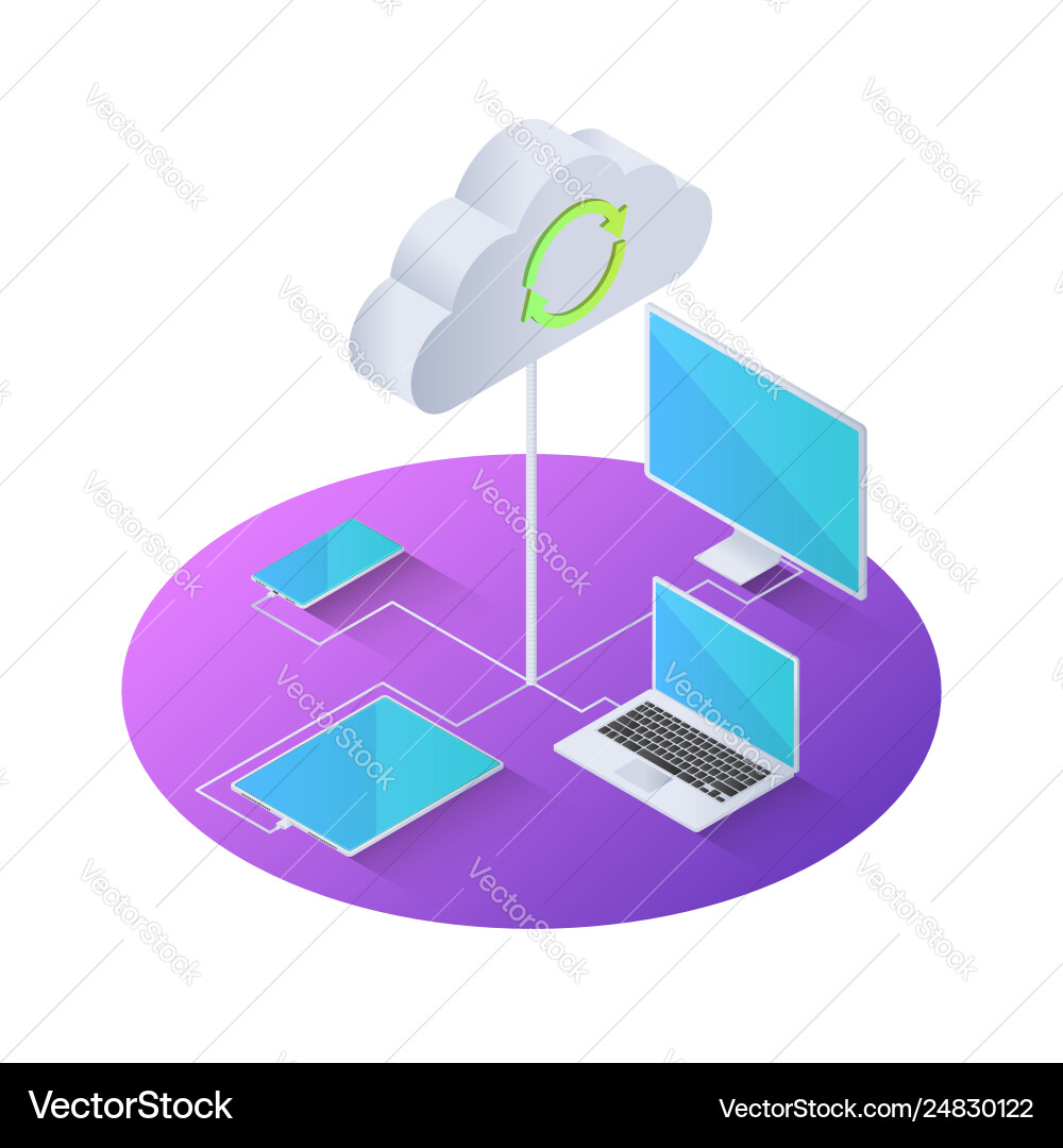 3D Isometric Cloud Connected Devices vector image