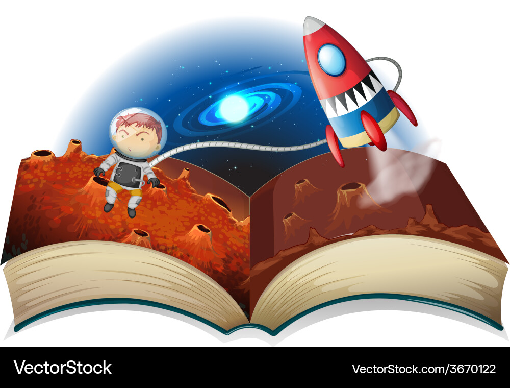 Astronaut Reading in Space Vector Image