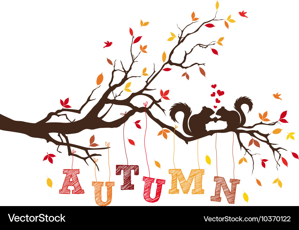 Autumn Tree with Squirrels vector image