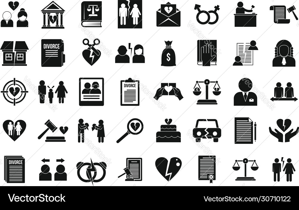 Divorce icons set simple style Divorce icons set simple style vector image