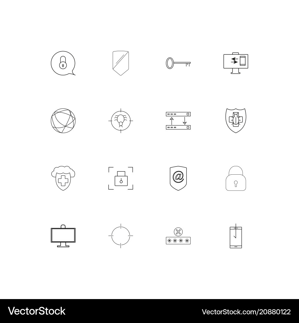 Internet security linear thin icons set outlined vector image