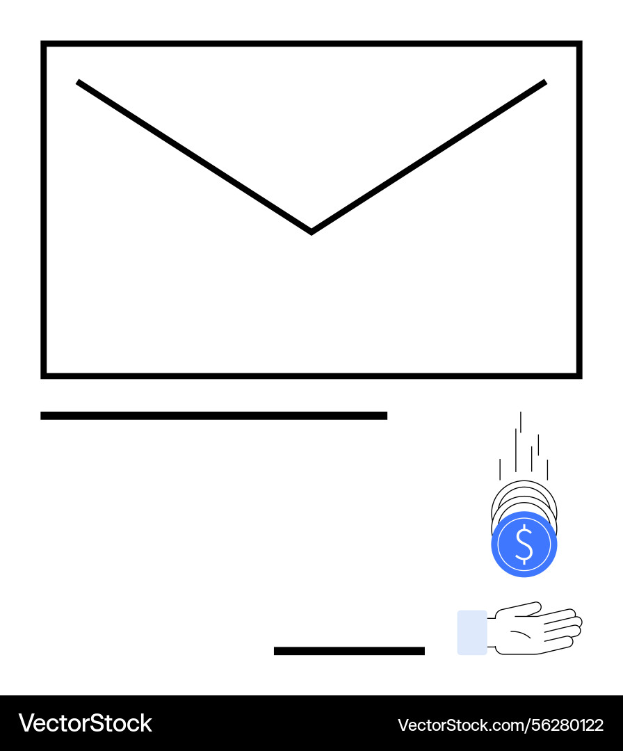 Large envelope with falling coins into an open Large envelope with falling coins into an open Vector Image