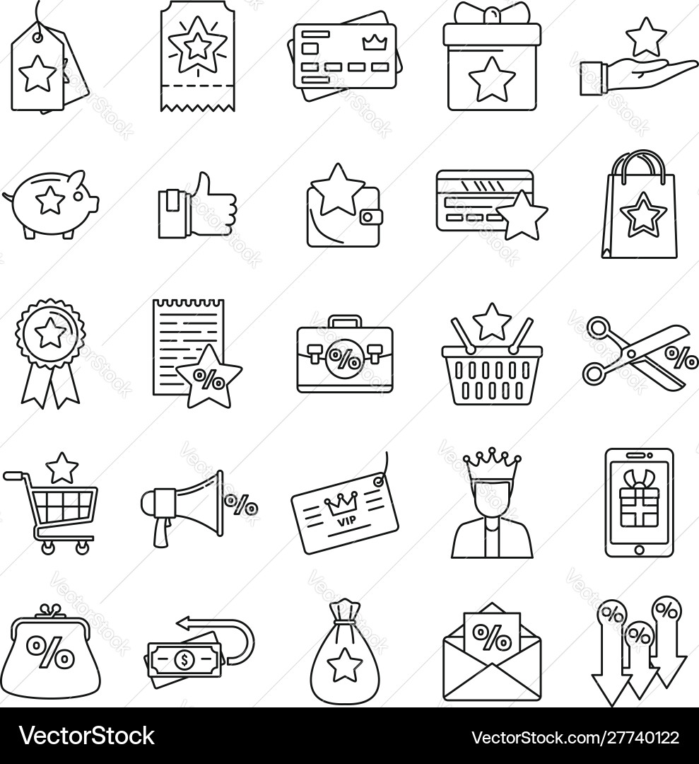 Loyalty program reward icons set outline style Loyalty program reward icons set outline style vector image
