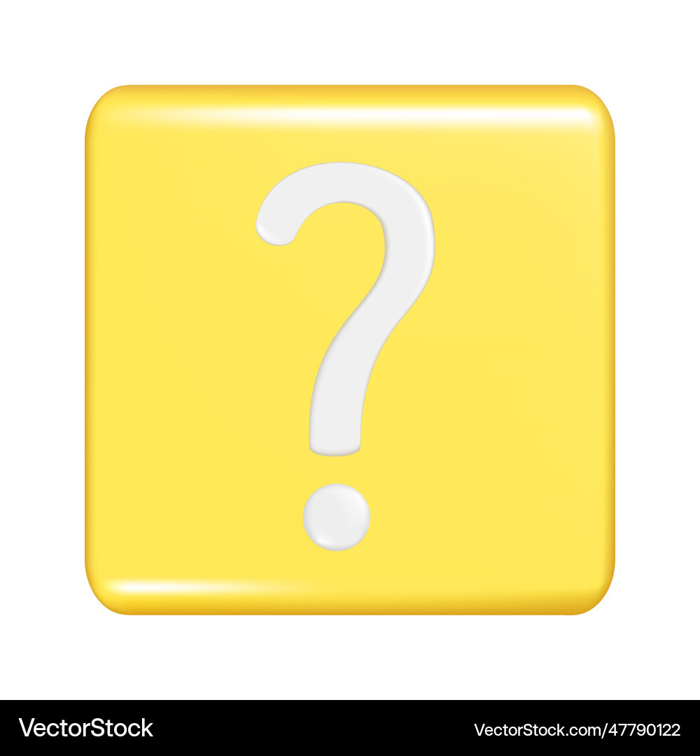 Realistic 3d yellow square shape with question Realistic 3d yellow square shape with question vector image