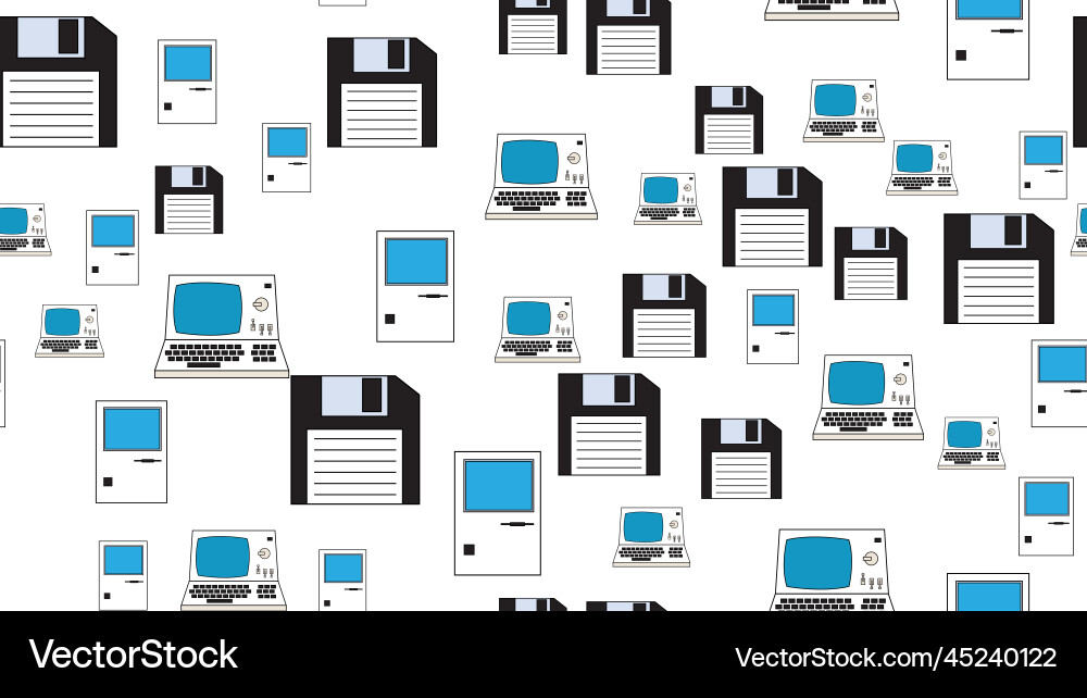 Seamless pattern endless computer with old retro vector image