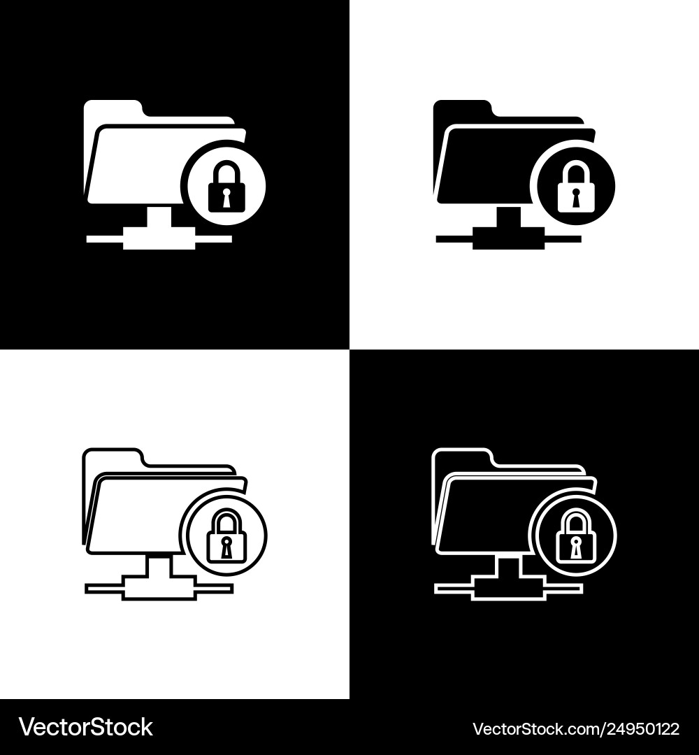 Set ftp folder and lock icons isolated on black Set ftp folder and lock icons isolated on black vector image